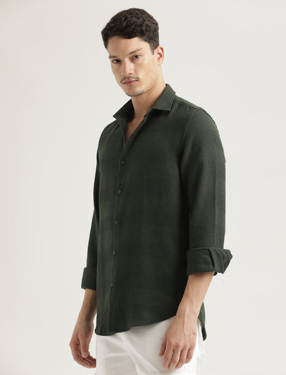Textured Cotton Slim-Fit Shirt Green