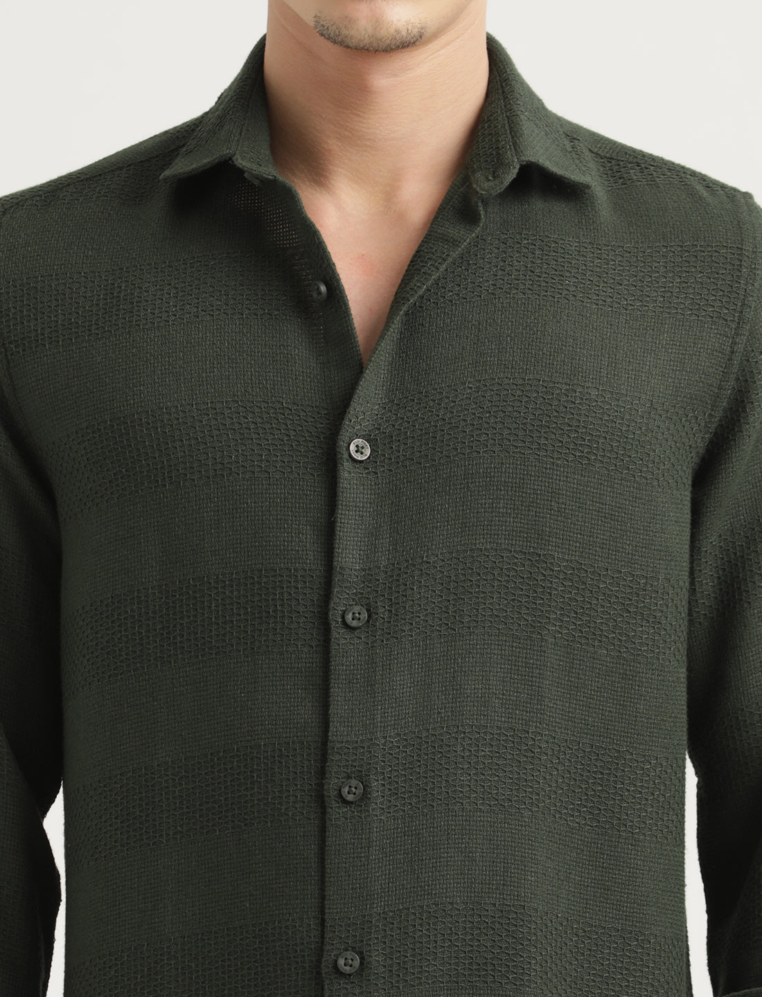 Textured Cotton Slim-Fit Shirt Green