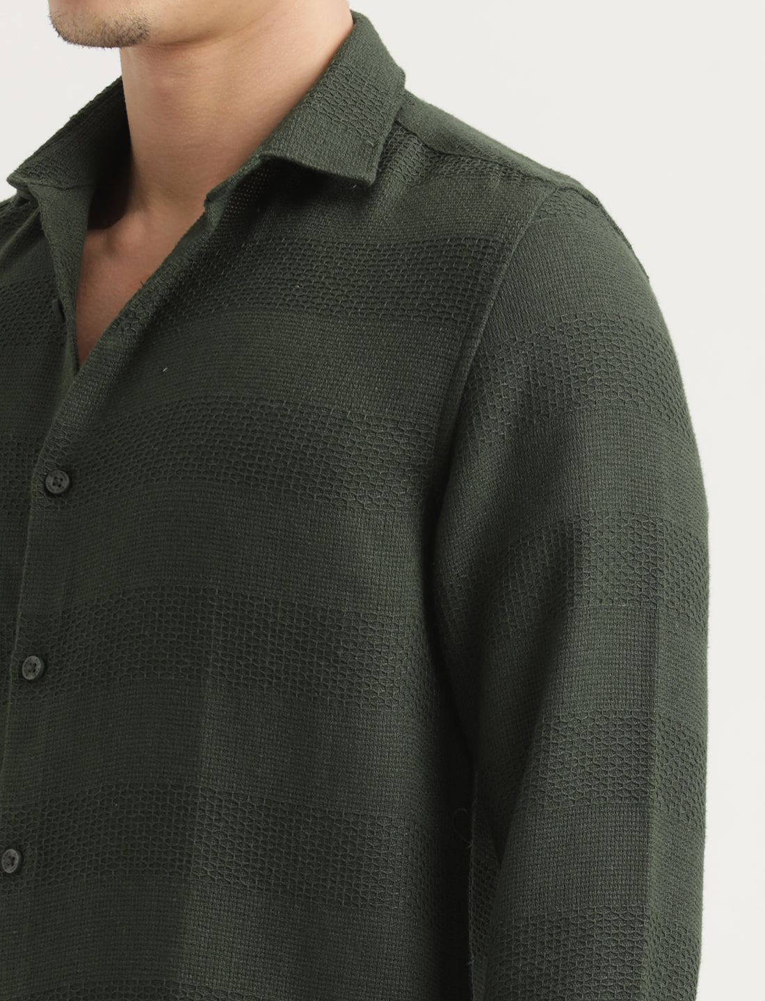 Textured Cotton Slim-Fit Shirt Green
