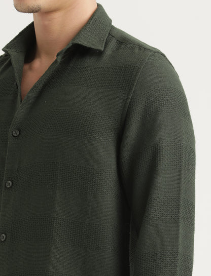 Textured Cotton Slim-Fit Shirt Green