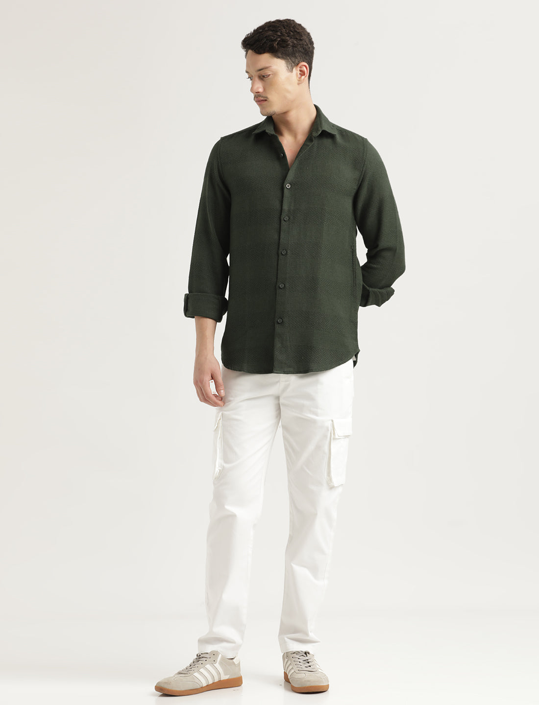 Textured Cotton Slim-Fit Shirt Green