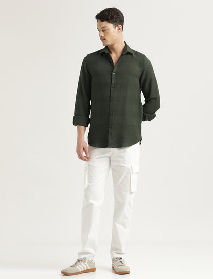 Textured Cotton Slim-Fit Shirt Green