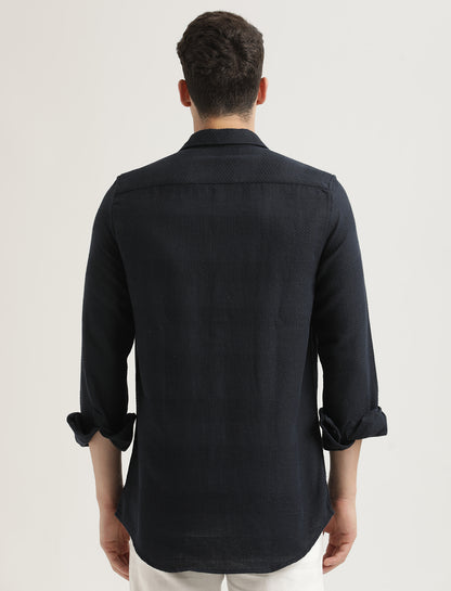 Textured Cotton Slim-Fit Shirt Navy
