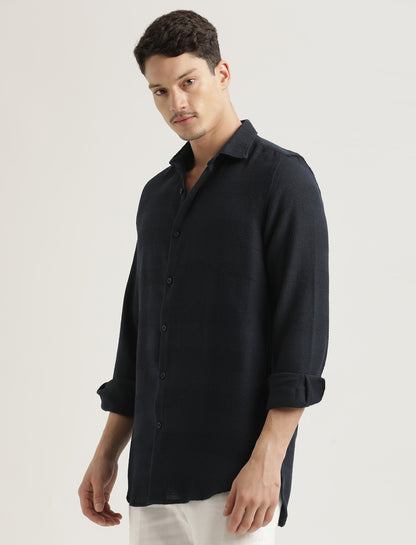 Textured Cotton Slim-Fit Shirt Navy