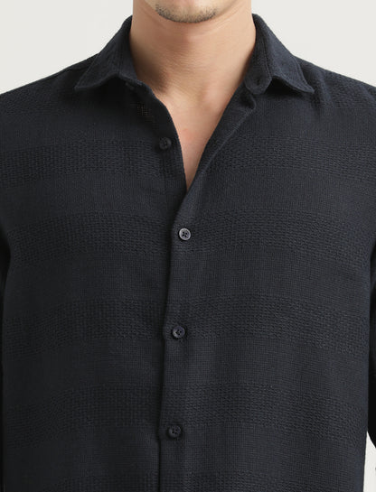 Textured Cotton Slim-Fit Shirt Navy