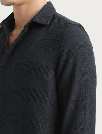 Textured Cotton Slim-Fit Shirt Navy
