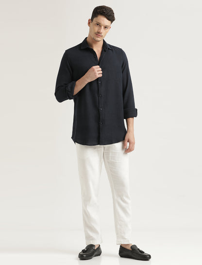 Textured Cotton Slim-Fit Shirt Navy