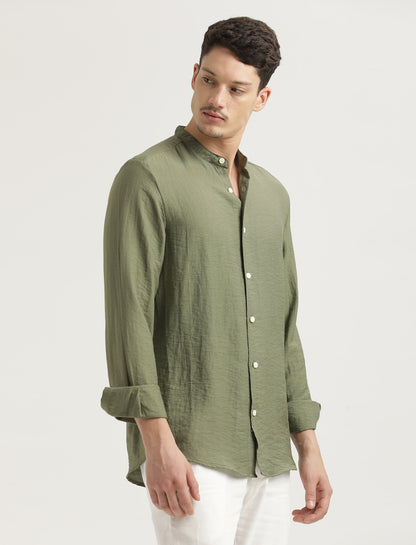Mandarin Collar Nylon Shirt Olive