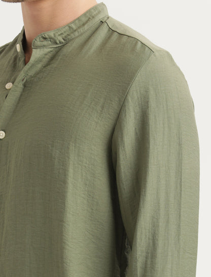 Mandarin Collar Nylon Shirt Olive
