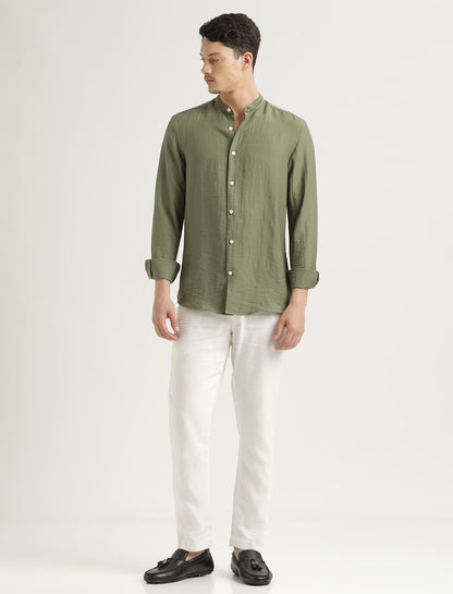 Mandarin Collar Nylon Shirt Olive