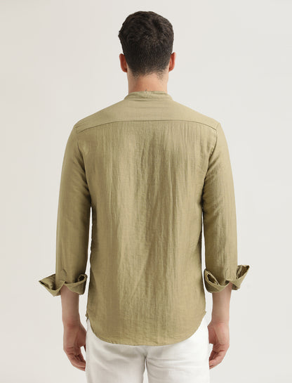 Mandarin Collar Nylon Shirt Khaki