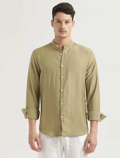 Mandarin Collar Nylon Shirt Khaki