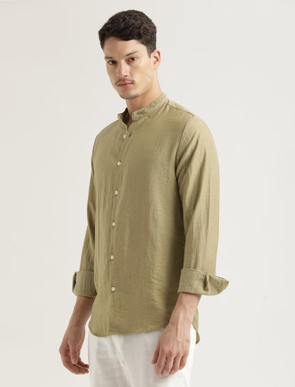 Mandarin Collar Nylon Shirt Khaki