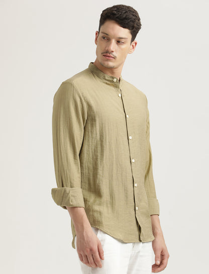 Mandarin Collar Nylon Shirt Khaki