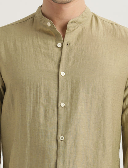 Mandarin Collar Nylon Shirt Khaki