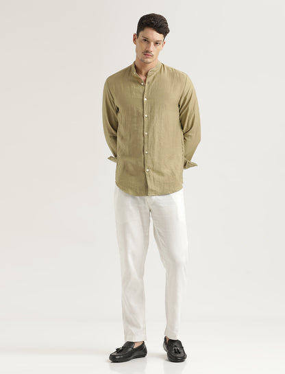 Mandarin Collar Nylon Shirt Khaki