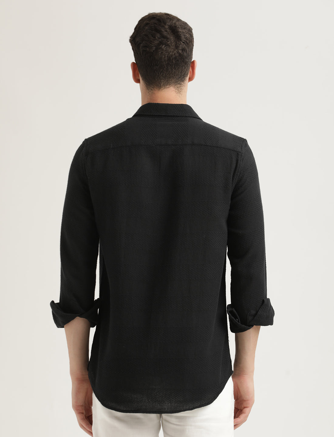 Textured Cotton Slim-Fit Shirt Black