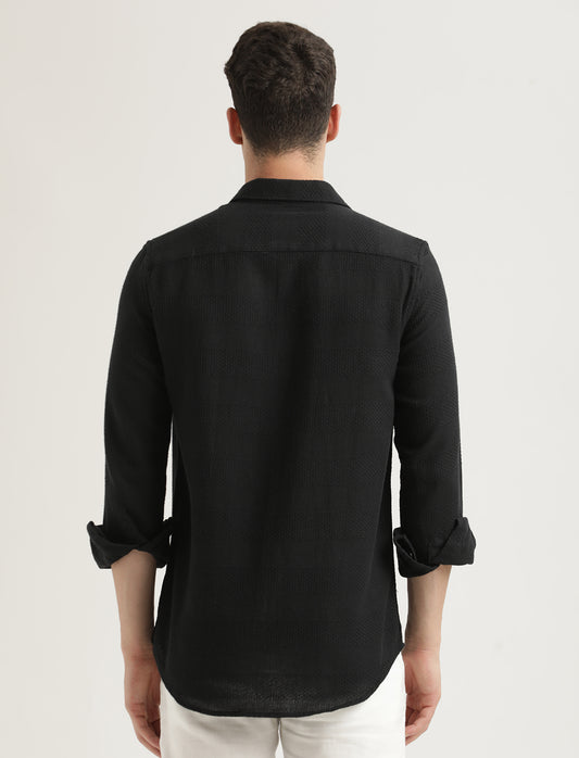 Textured Cotton Slim-Fit Shirt Black