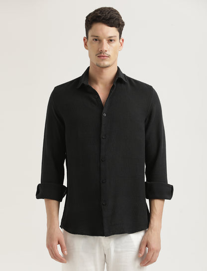 Textured Cotton Slim-Fit Shirt Black