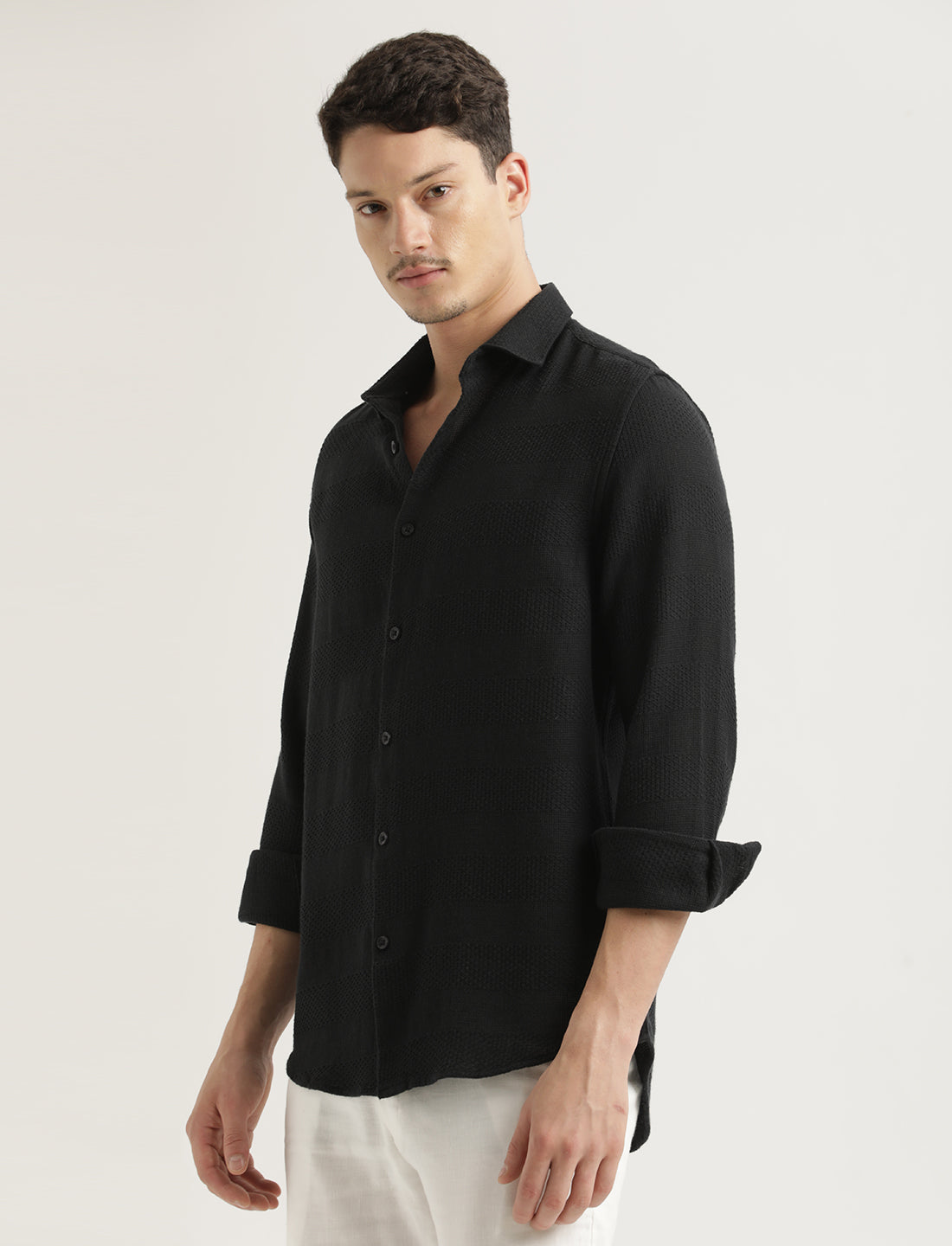 Textured Cotton Slim-Fit Shirt Black
