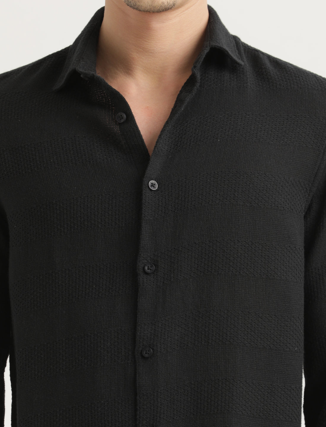 Textured Cotton Slim-Fit Shirt Black