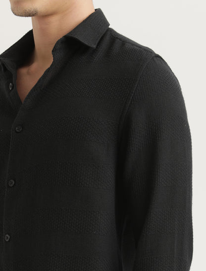 Textured Cotton Slim-Fit Shirt Black