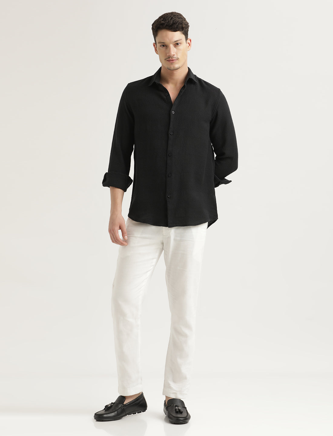 Textured Cotton Slim-Fit Shirt Black