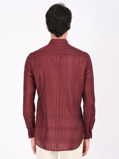 Slim Fit Nylon Self-Design Shirt Red