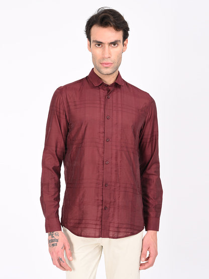 Slim Fit Nylon Self-Design Shirt Red