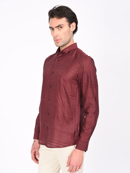 Slim Fit Nylon Self-Design Shirt Red