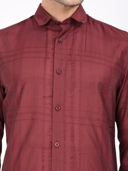 Slim Fit Nylon Self-Design Shirt Red