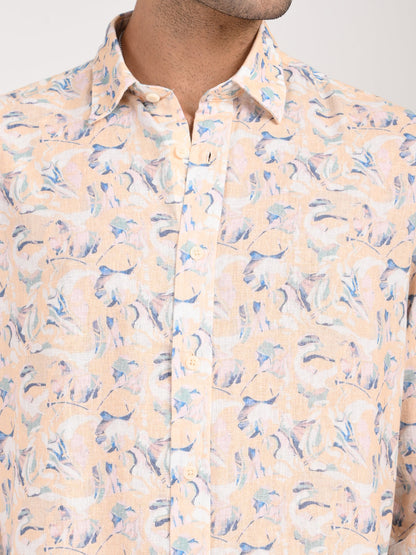 Digital Print Linen Blend Shirt Peach