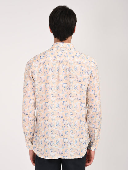 Digital Print Linen Blend Shirt Peach