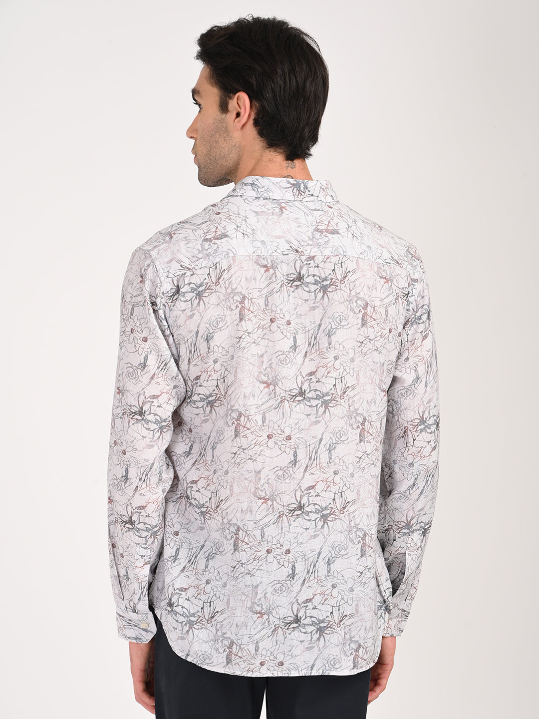 Digital Print Linen Blend Shirt White