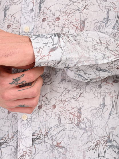 Digital Print Linen Blend Shirt White