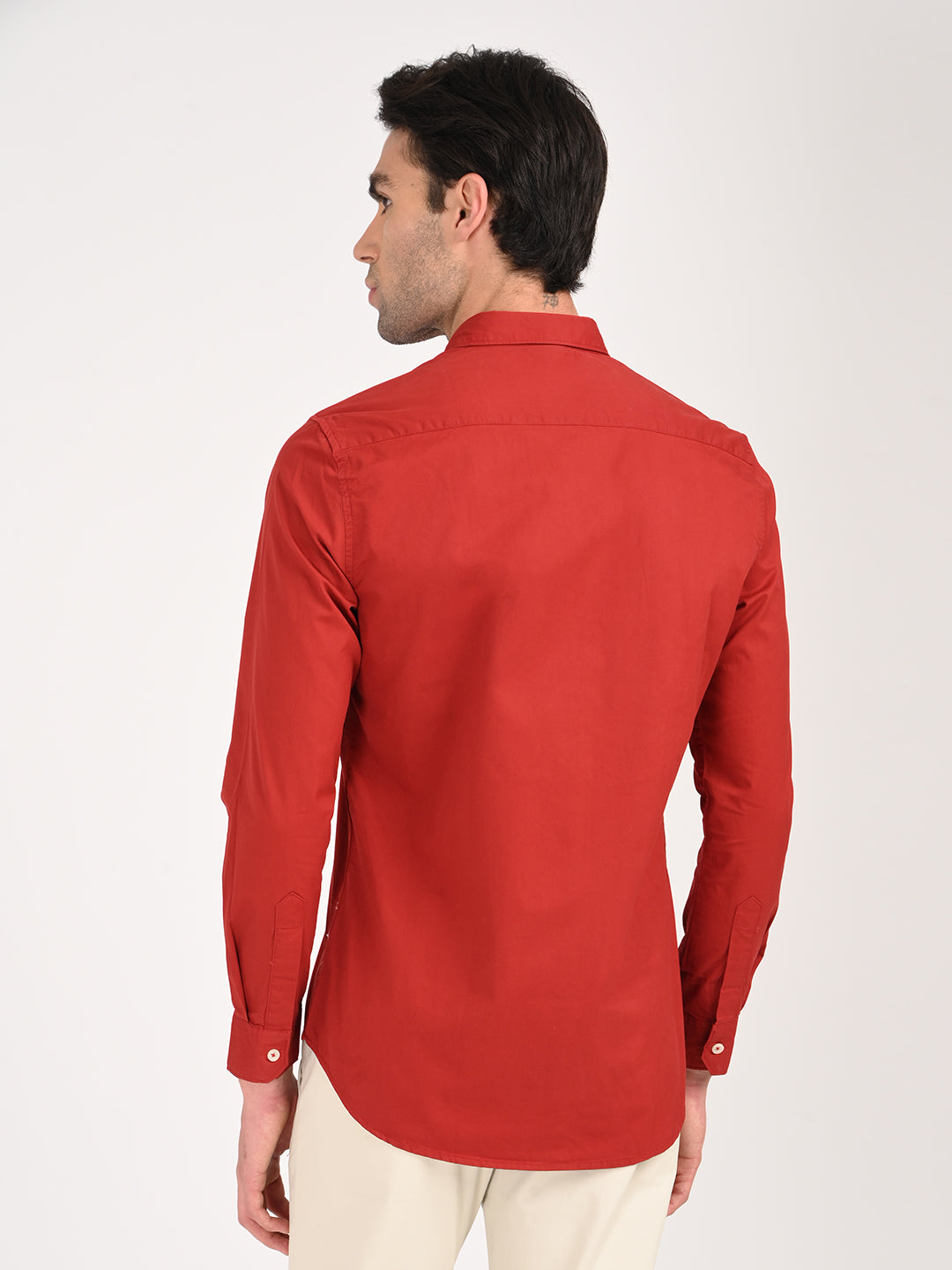 Cotton Shirt with Chest Pocket Red