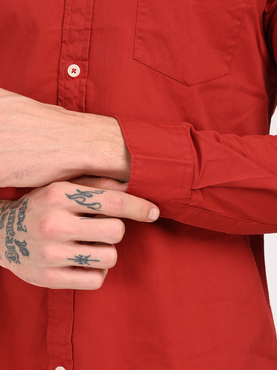 Cotton Shirt with Chest Pocket Red