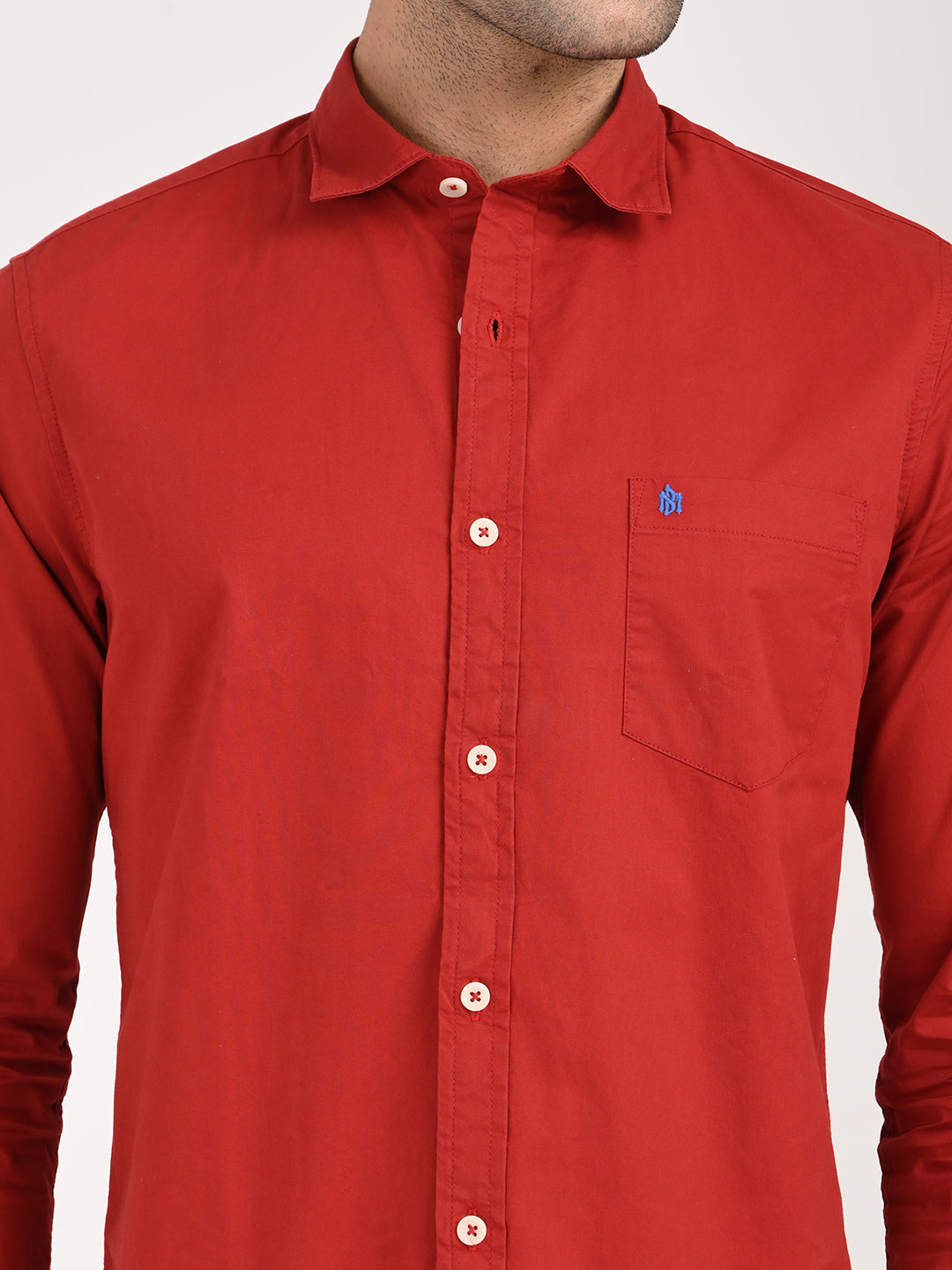 Cotton Shirt with Chest Pocket Red