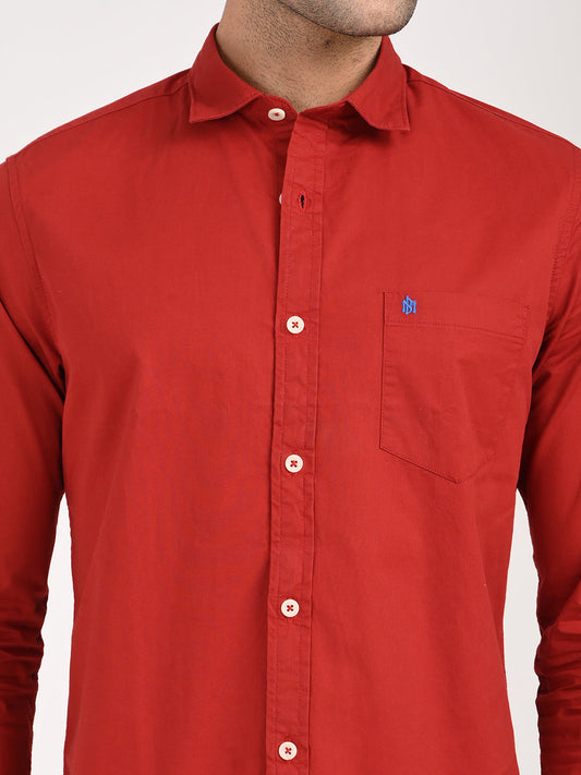 Cotton Shirt with Chest Pocket Red