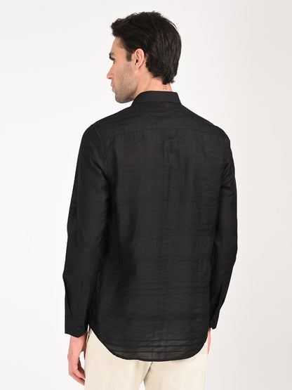 Slim Fit Nylon Self-Design Shirt Black