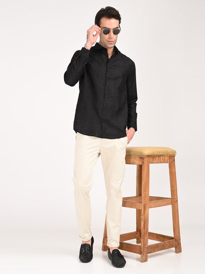 Slim Fit Nylon Self-Design Shirt Black