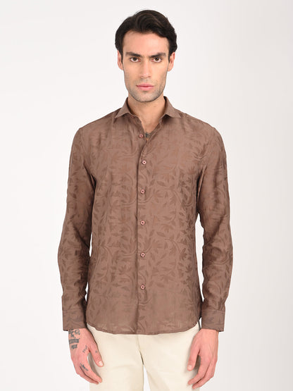 Slim Fit Nylon Burnout Shirt Brown