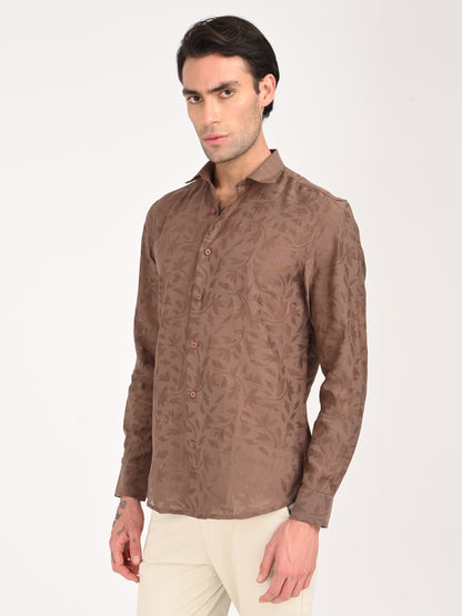 Slim Fit Nylon Burnout Shirt Brown