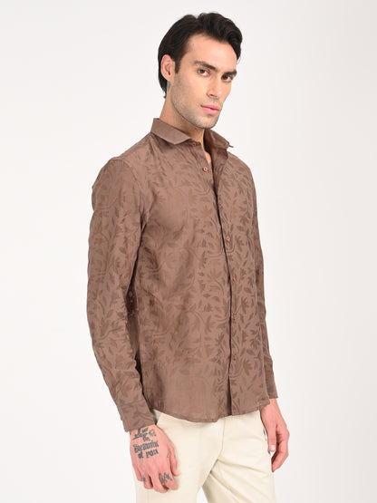 Slim Fit Nylon Burnout Shirt Brown