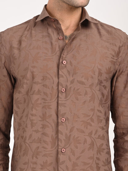 Slim Fit Nylon Burnout Shirt Brown