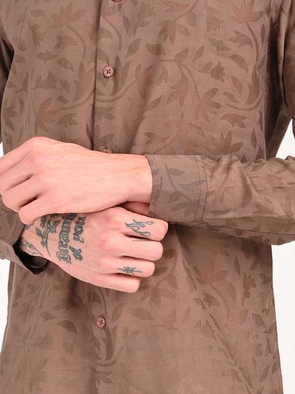 Slim Fit Nylon Burnout Shirt Brown