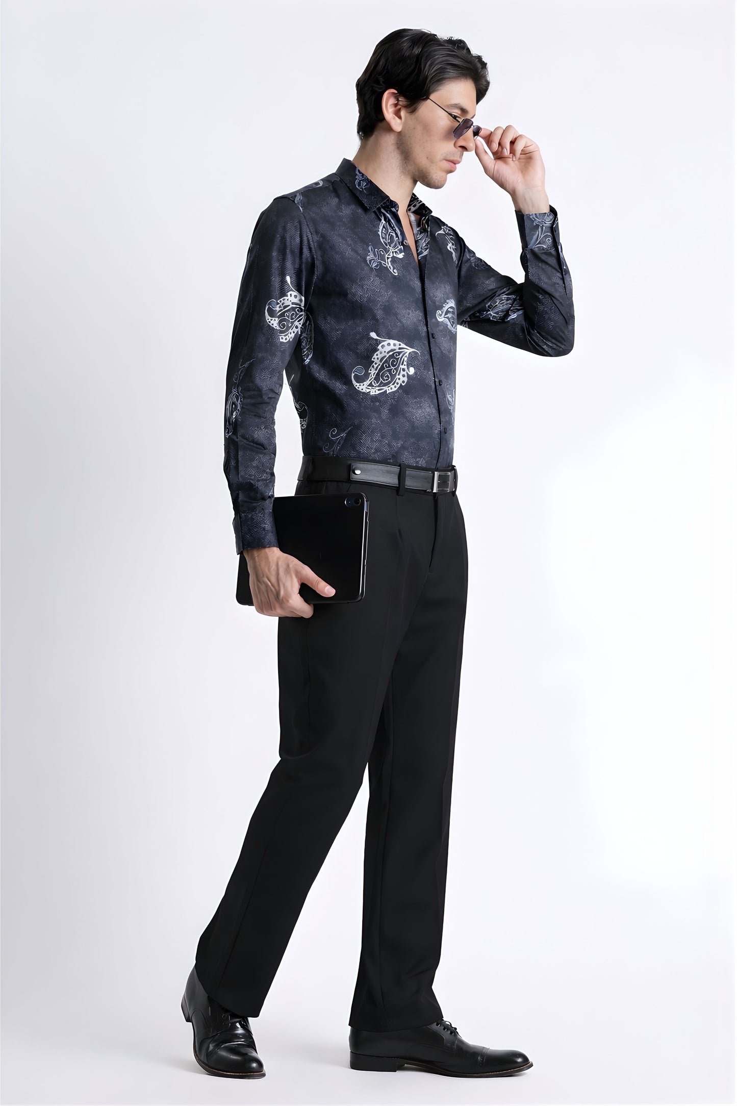 Floral Digital Print Shirt Navy Black