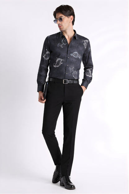Floral Digital Print Shirt Navy Black