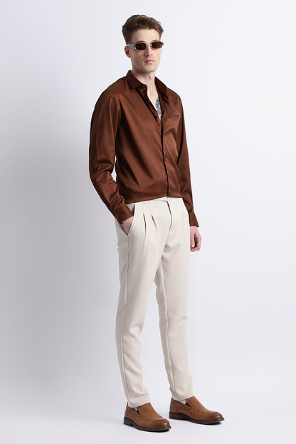Smooth Satin Shirt Brown