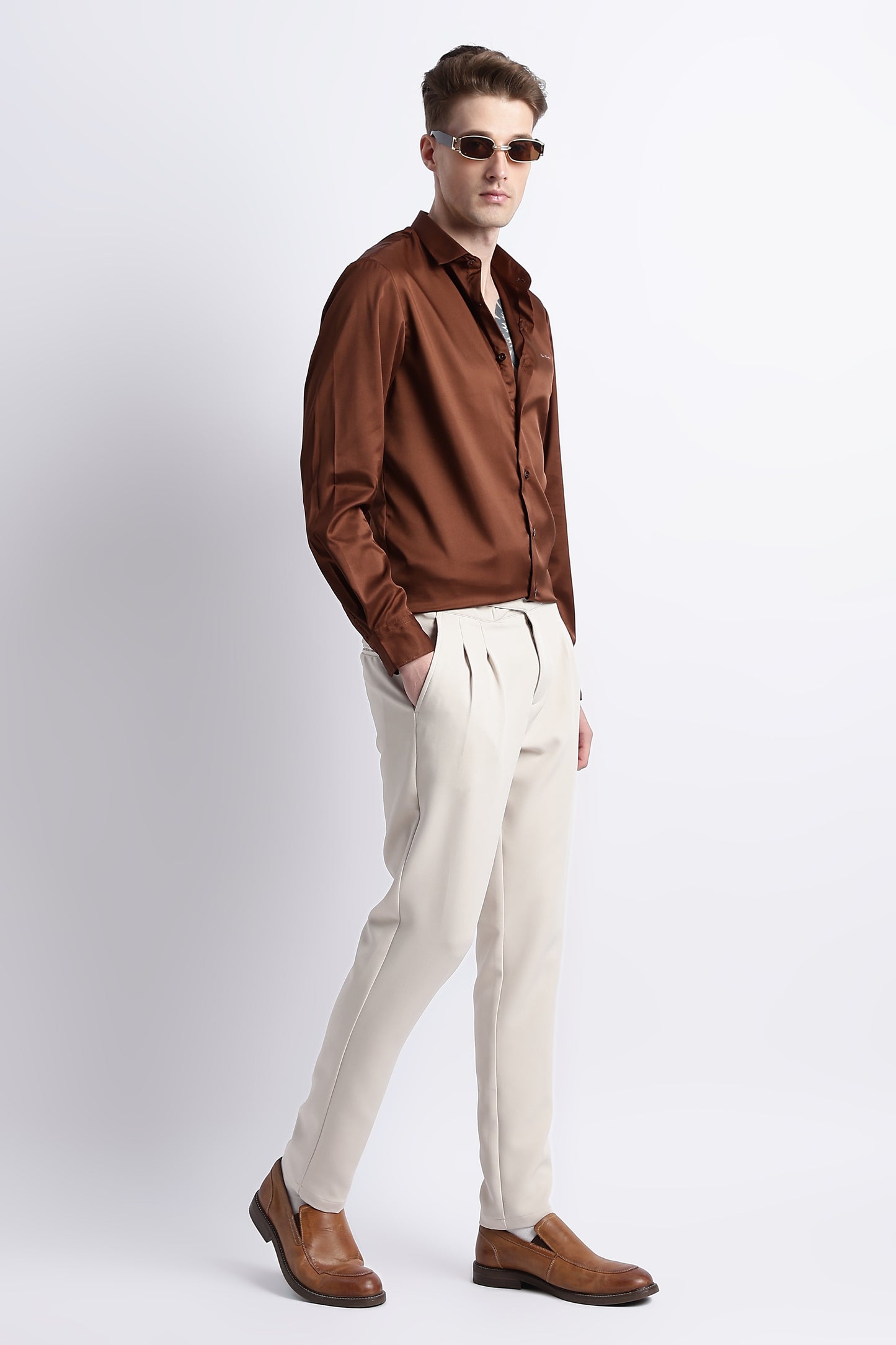 Smooth Satin Shirt Brown